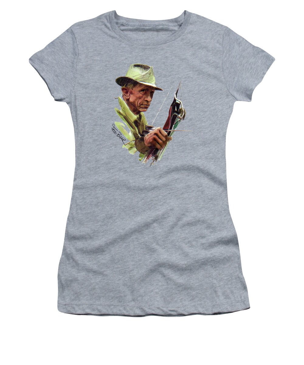 Fred Bear Women's T-Shirt featuring the mixed media Fred Bear Archery Hunting Bow Arrow Sport Target by Movie Poster Prints