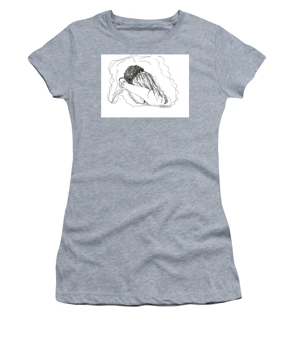 Couple Women's T-Shirt featuring the drawing Free Hugs BW by Denise F Fulmer