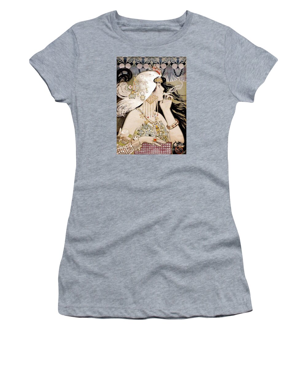 Art Nouveau Women's T-Shirt featuring the painting French Art Nouveau smoking woman Collage by Tina Lavoie