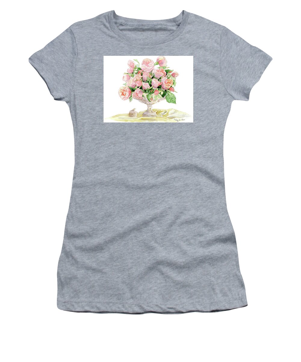 French Women's T-Shirt featuring the painting French Floral Still Life - Bouquet of Antique English Roses by Audrey Jeanne Roberts