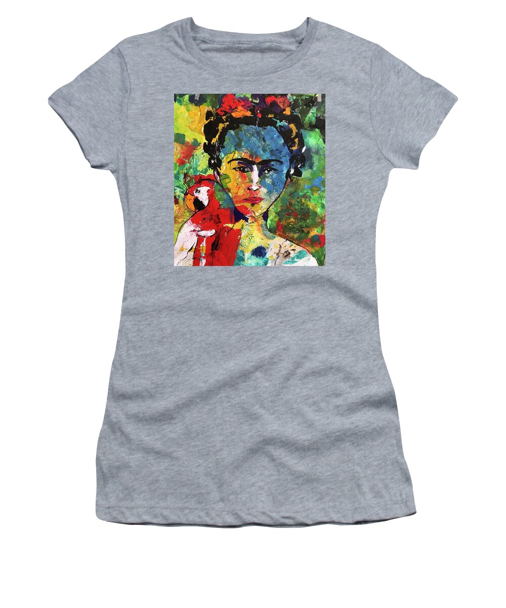 Frida Women's T-Shirt featuring the painting Frida and Parrot Uno by Elaine Elliott