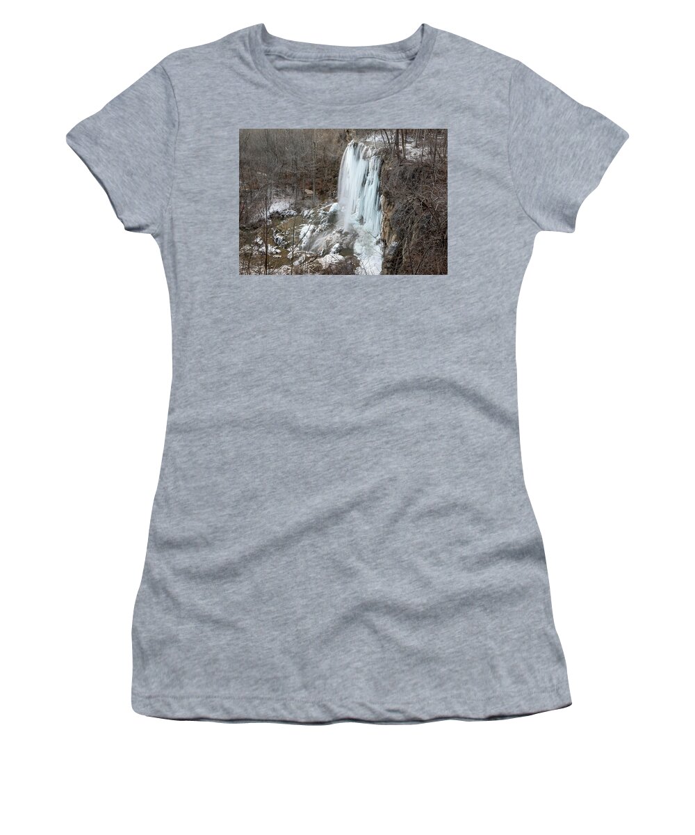 Falling Springs Falls Women's T-Shirt featuring the photograph Frozen Falling Springs by Chris Berrier
