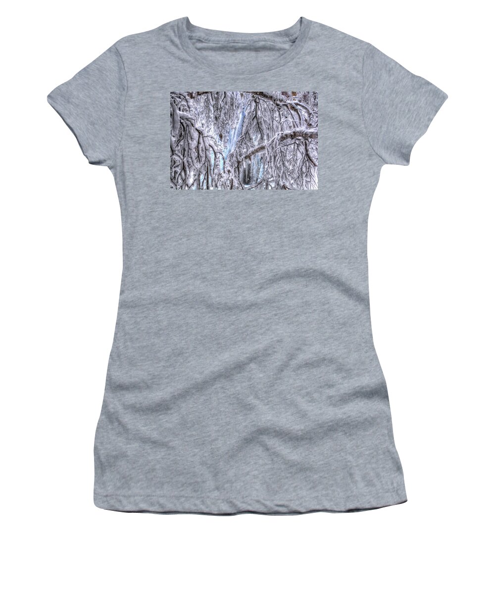 Waterfall Women's T-Shirt featuring the photograph Frozen Falls by Fiskr Larsen