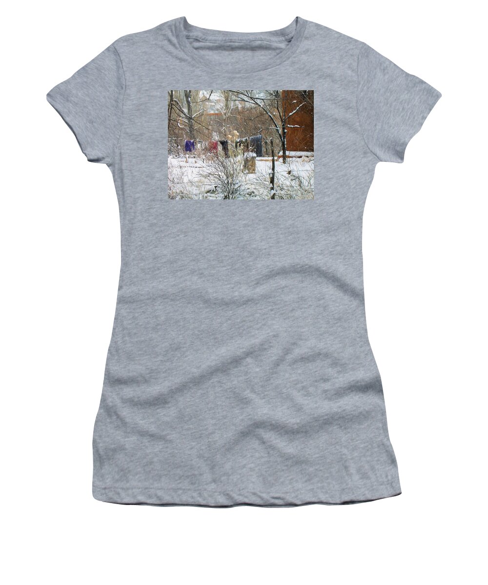 Frozen Women's T-Shirt featuring the photograph Frozen Laundry by Lou Novick