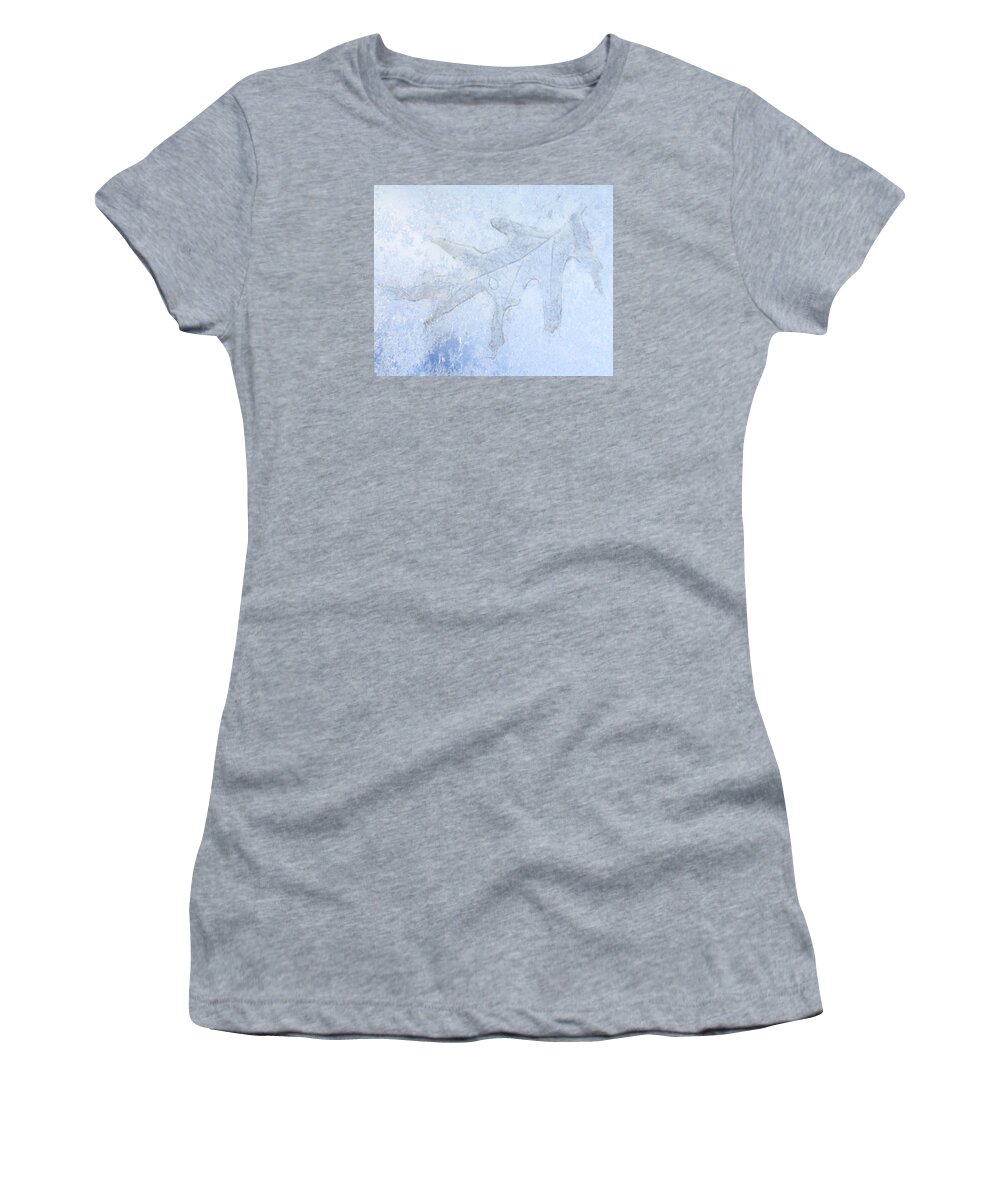 Frozen Leaf Imprint Women's T-Shirt featuring the photograph Frozen Oak Leaf Imprint by Kathy M Krause