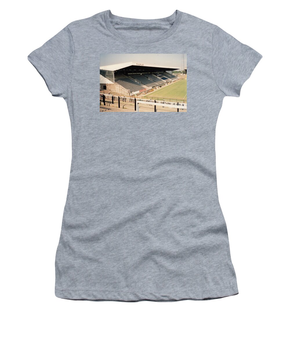 Fulham Women's T-Shirt featuring the photograph Fulham - Craven Cottage - Riverside Stand 3 - September 1991 by Legendary Football Grounds