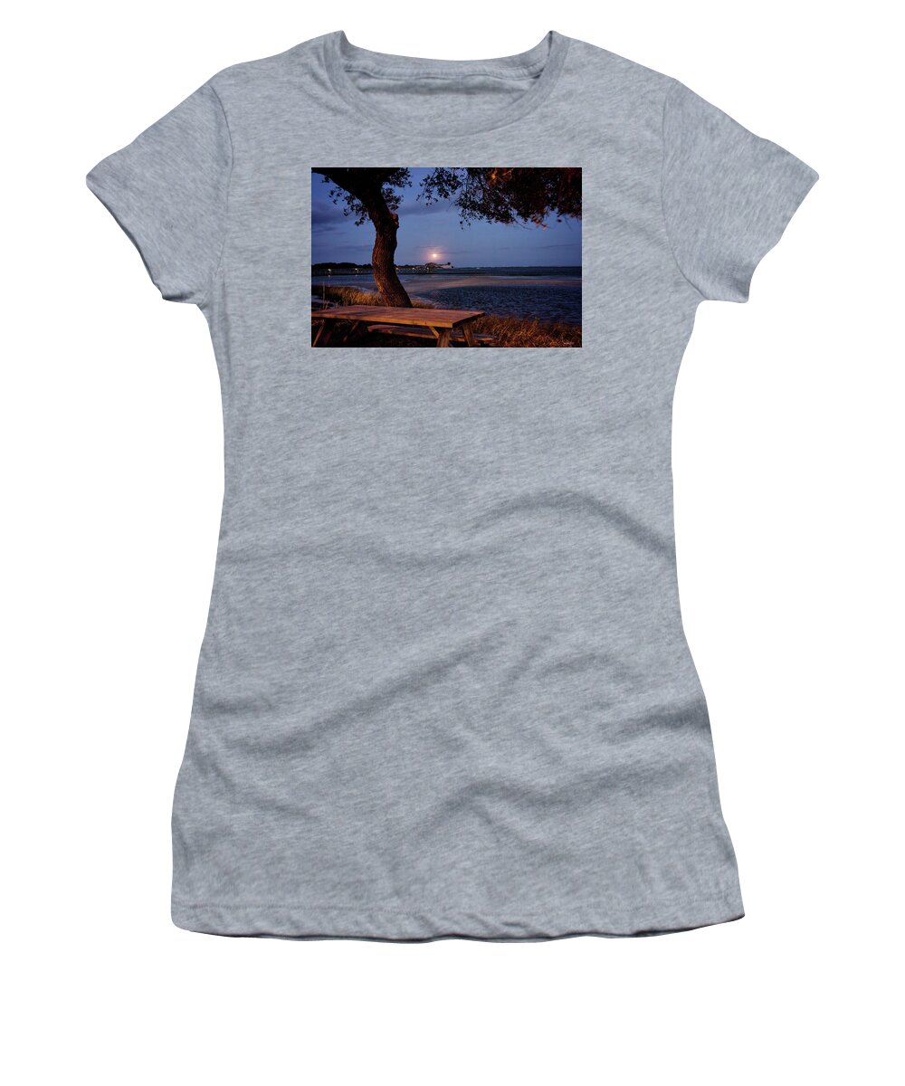  Women's T-Shirt featuring the photograph Full Moon at inlet Watch by Phil Mancuso