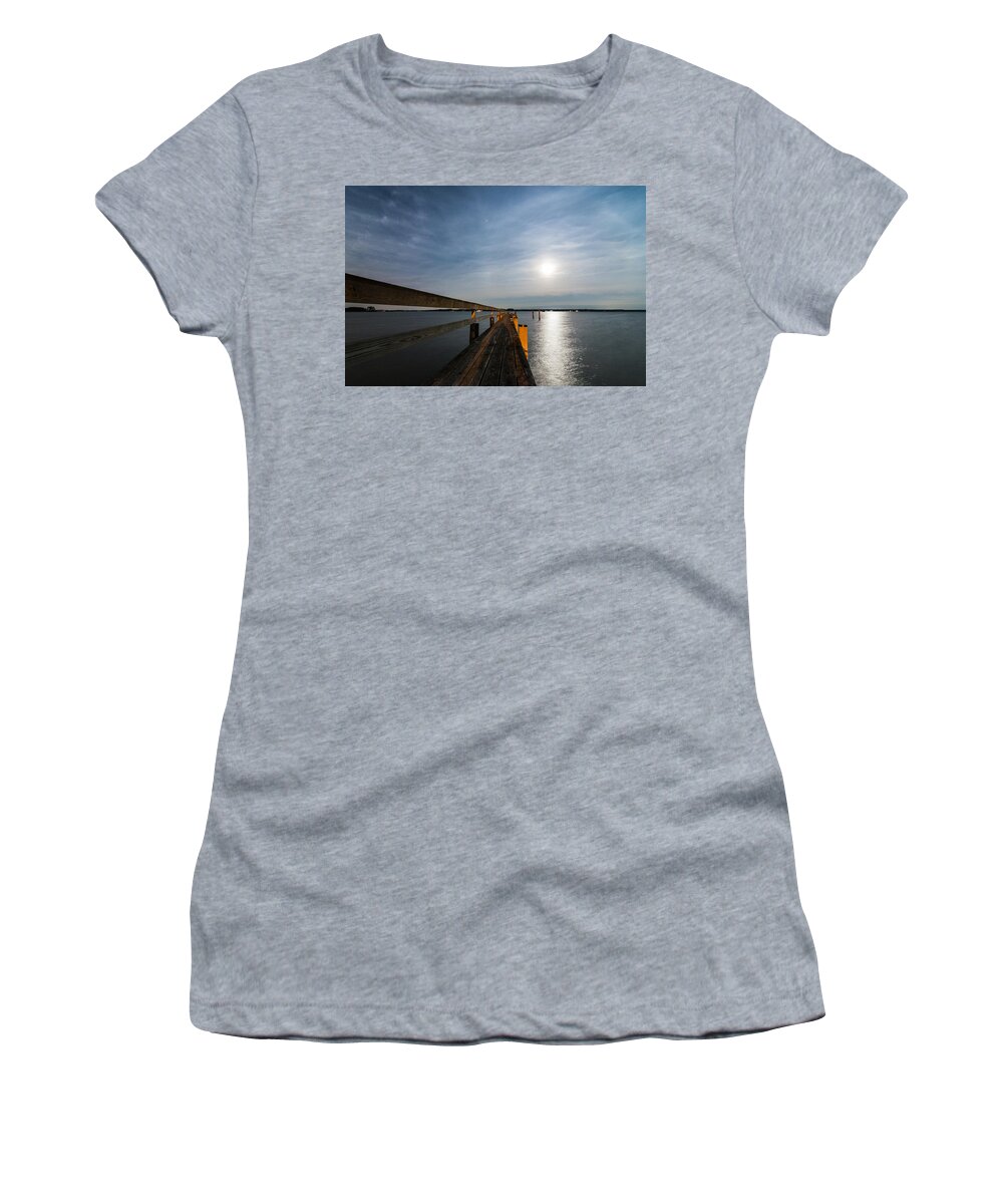 Maryland Women's T-Shirt featuring the photograph Full Moon Pier by Kristopher Schoenleber
