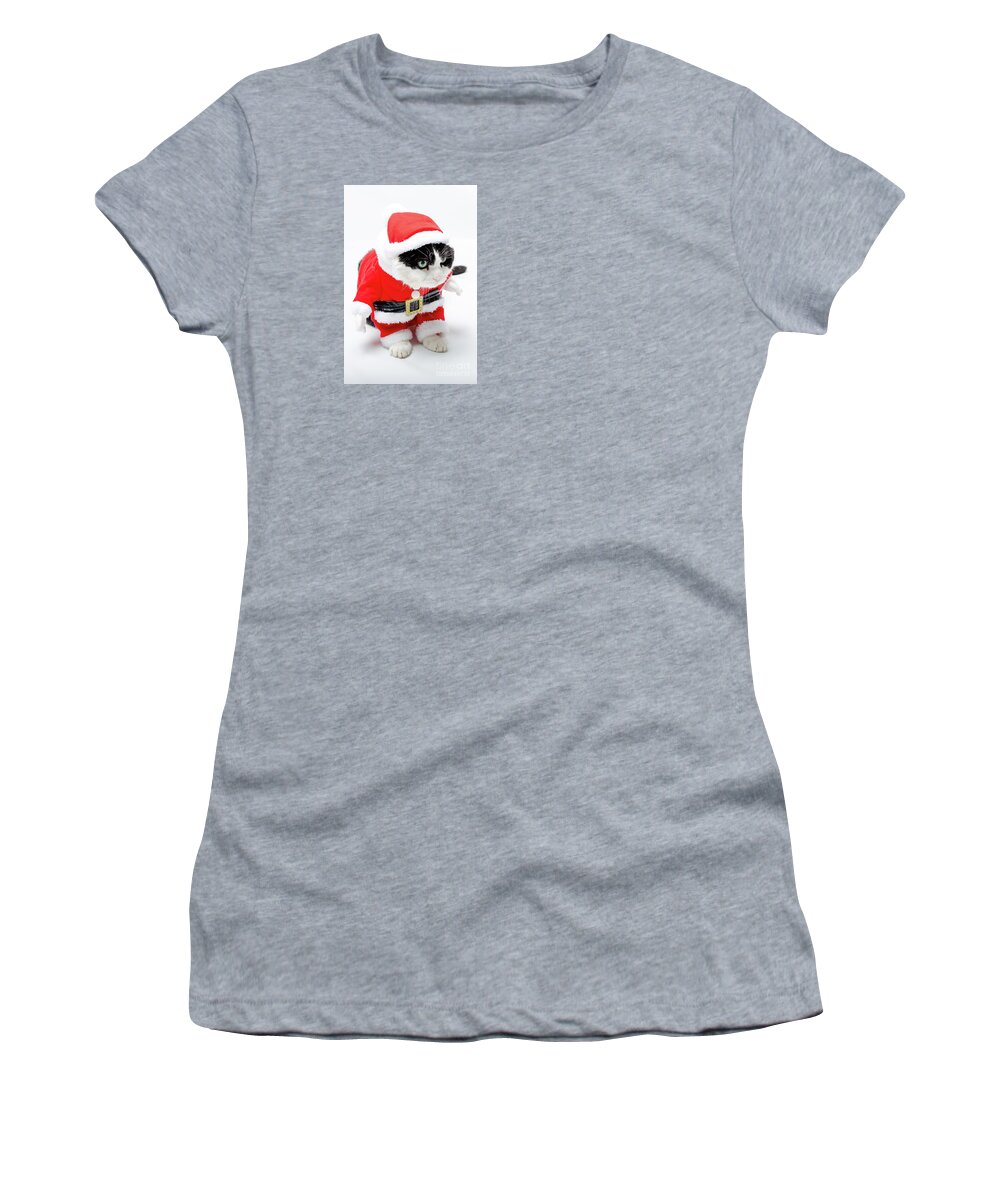 Cat Women's T-Shirt featuring the photograph funny Christmas kitten by Benny Marty