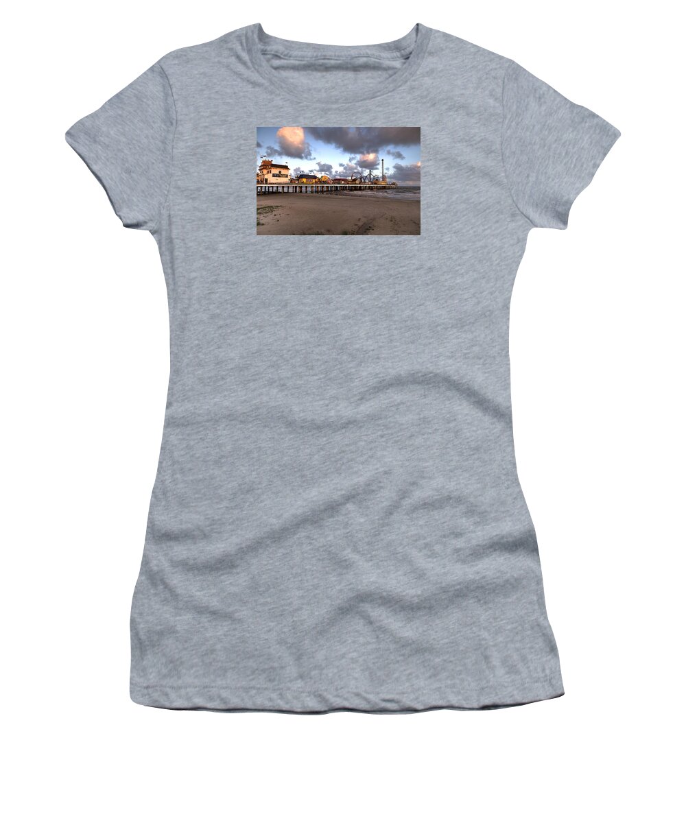 Galveston Island Historic Pleasure Pier Women's T-Shirt featuring the photograph Galveston Island Historic Pleasure Pier by Andy Myatt