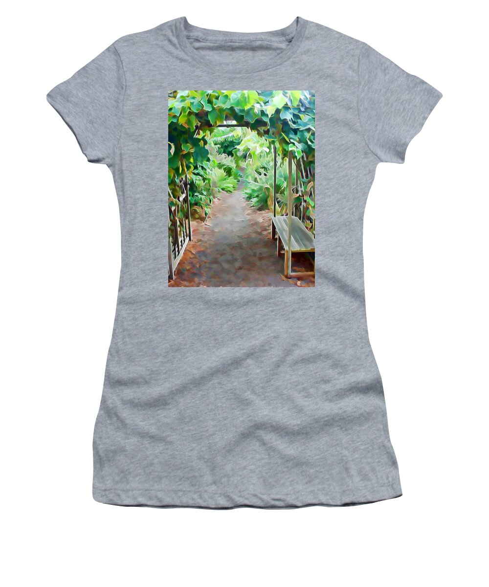 Path Women's T-Shirt featuring the mixed media Garden Path by Pamela Walton