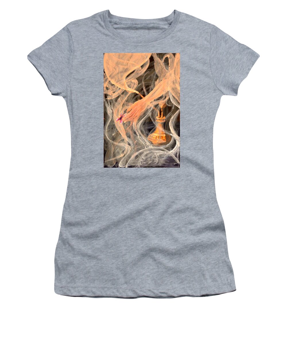 Jinn Women's T-Shirt featuring the painting Genie from the Bottle by Medea Ioseliani