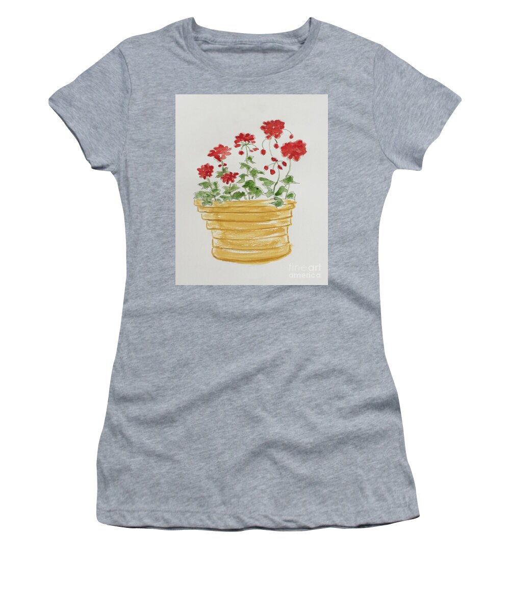Original Art Work Women's T-Shirt featuring the painting Poppies in a Pot by Theresa Honeycheck
