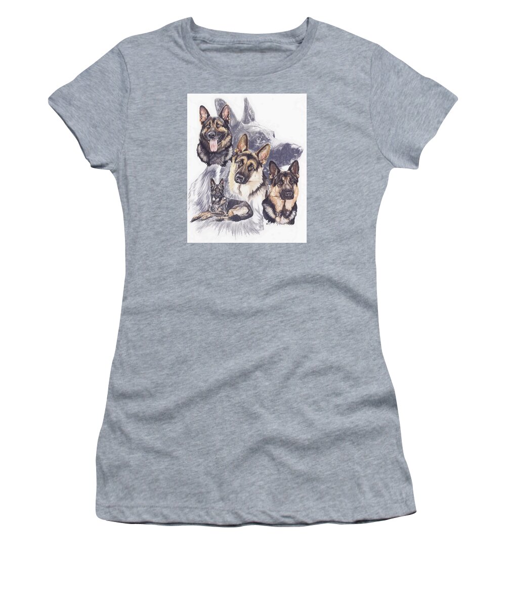 Purebred Women's T-Shirt featuring the mixed media German Shepherd Medley by Barbara Keith