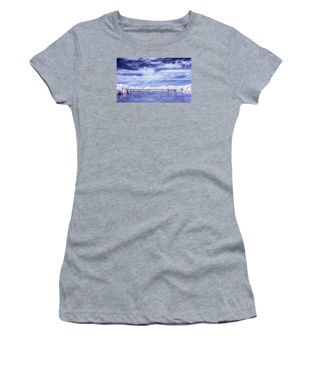 Gervais Street Bridge Women's T-Shirt featuring the photograph Gervais Street Bridge 2015 Flood in IR by Charles Hite