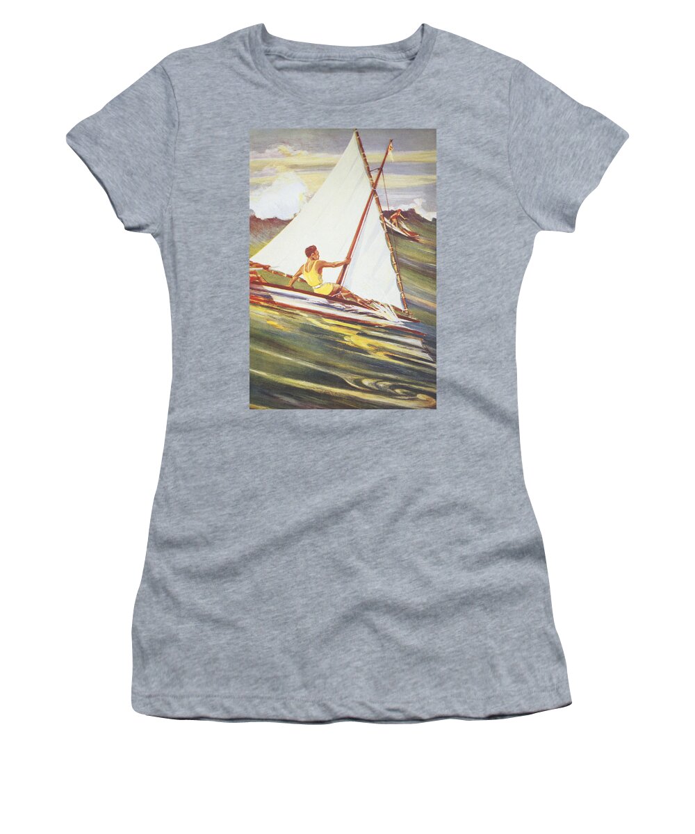 1921 Women's T-Shirt featuring the painting Gilles Man Surfing by Hawaiian Legacy Archive - Printscapes