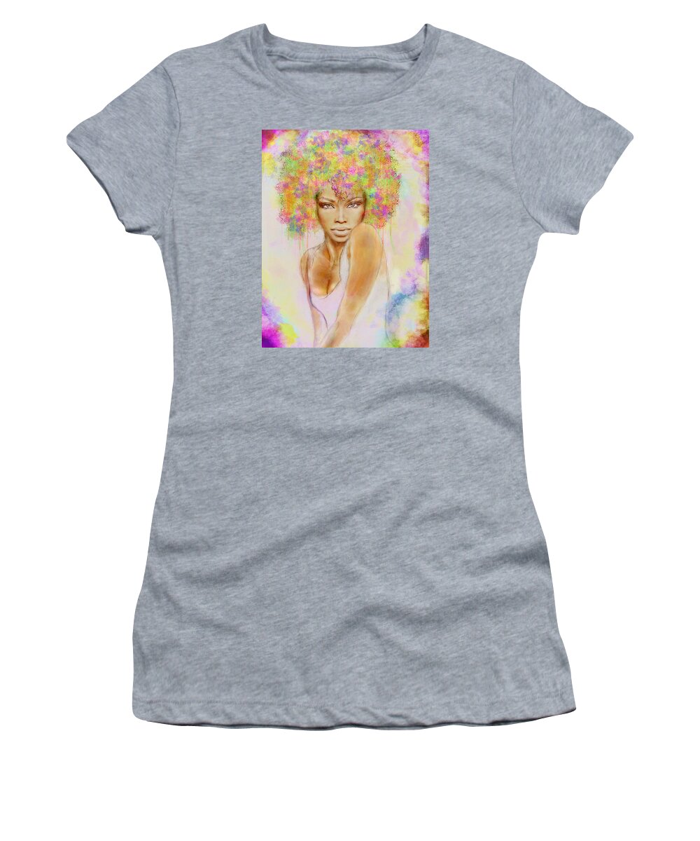 Girl Women's T-Shirt featuring the painting Girl with new hair style by Lilia S