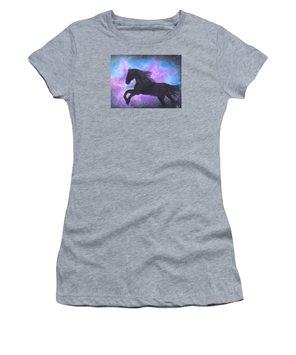 Horse Women's T-Shirt featuring the painting Glactic Trott by Jen Shearer