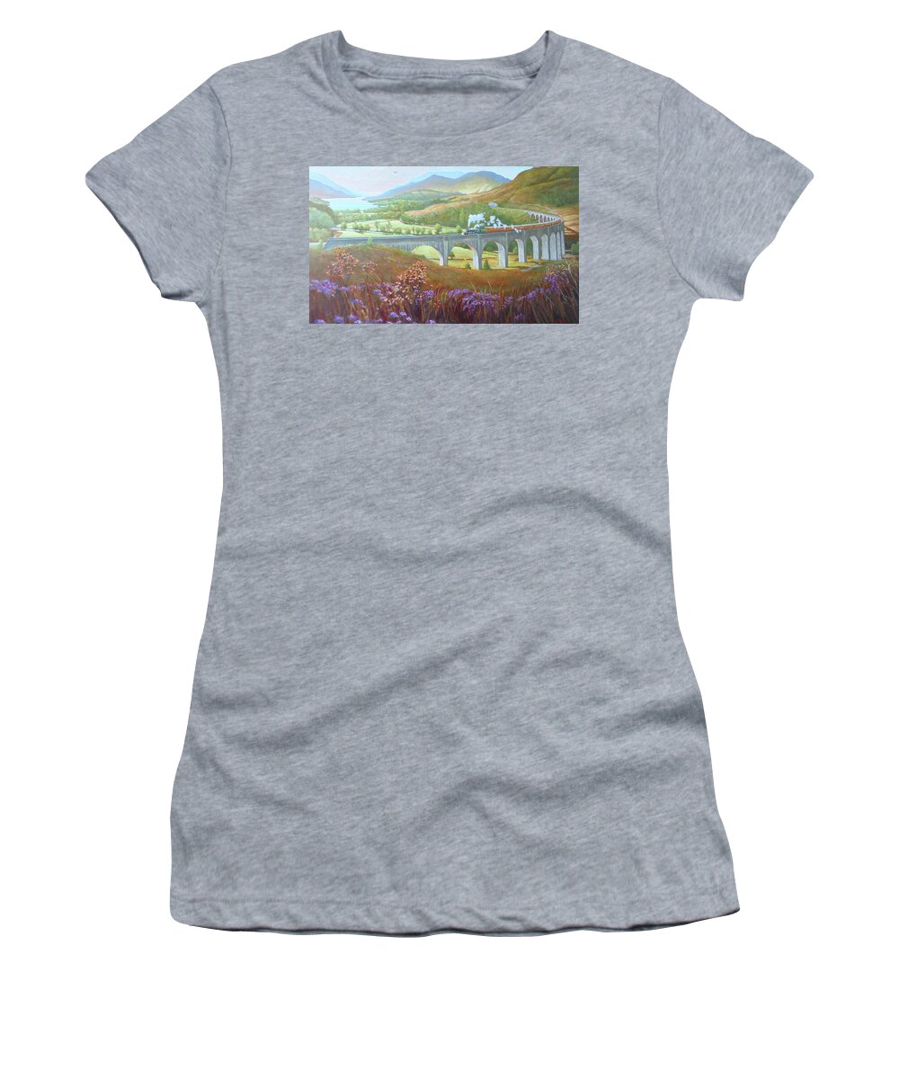 Glenfinnan Women's T-Shirt featuring the painting Glenfinnan Viaduct by Mike Jeffries