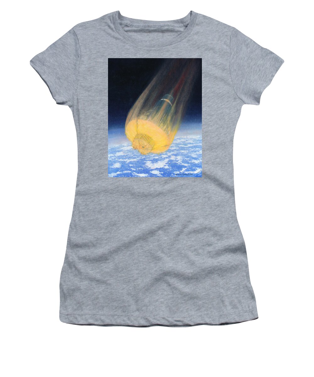 Space Women's T-Shirt featuring the painting Glenn's Re-entry by Douglas Castleman