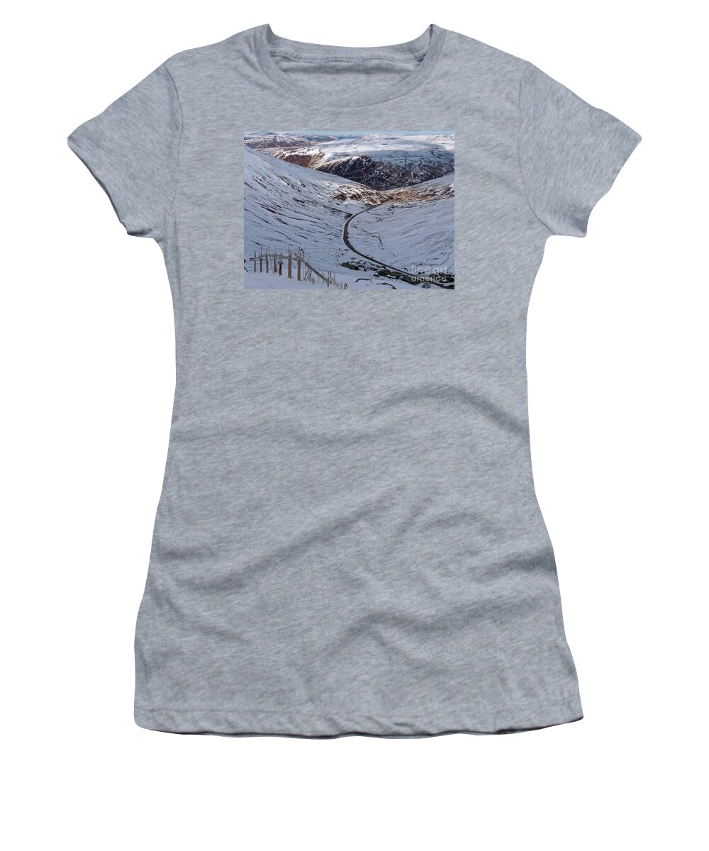 Glenshee Ski Area Women's T-Shirt featuring the photograph Glenshee Ski Centre and A93 - Scotland by Phil Banks