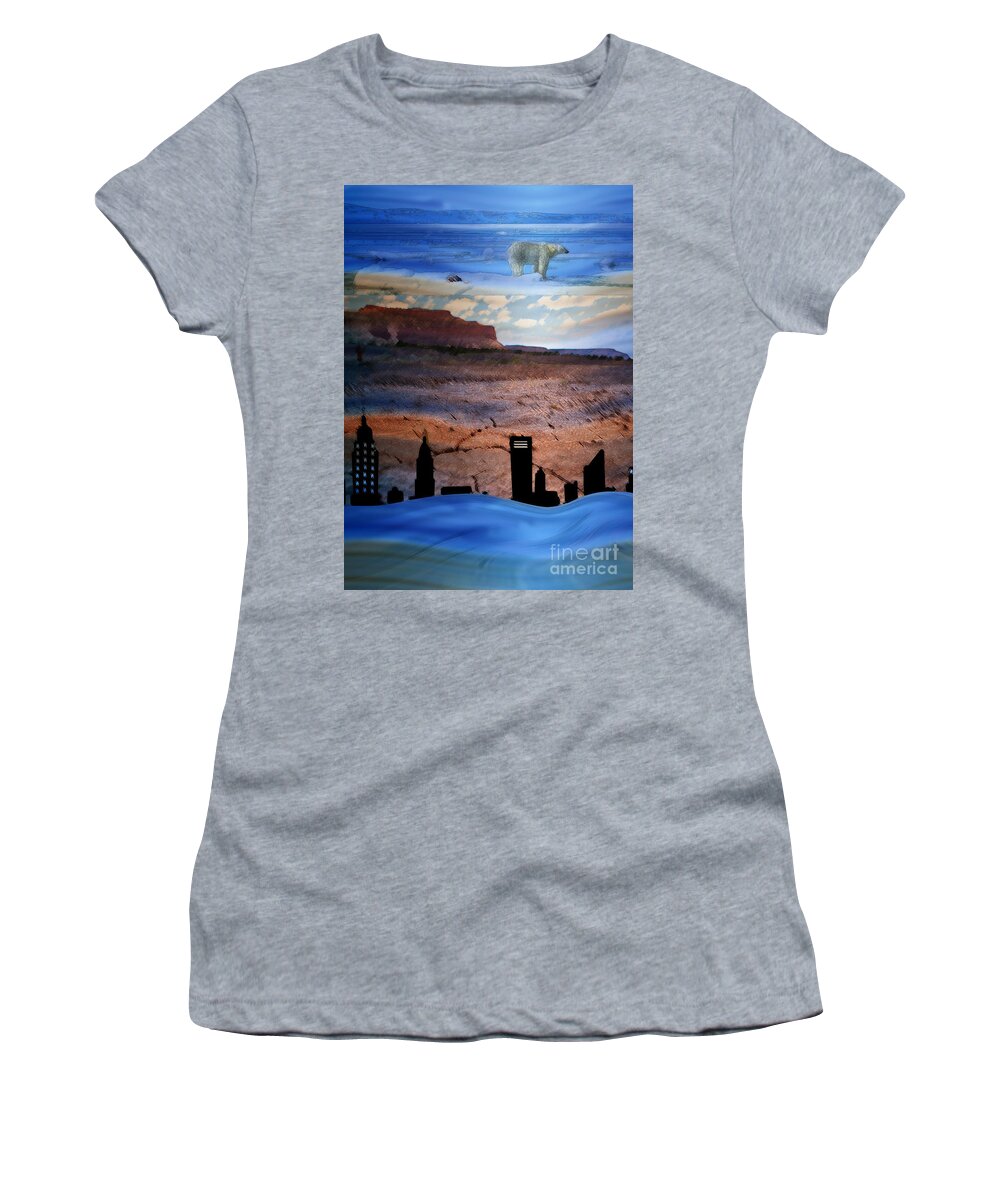 Globe Women's T-Shirt featuring the digital art Global Care Be Aware by Shelley Myers