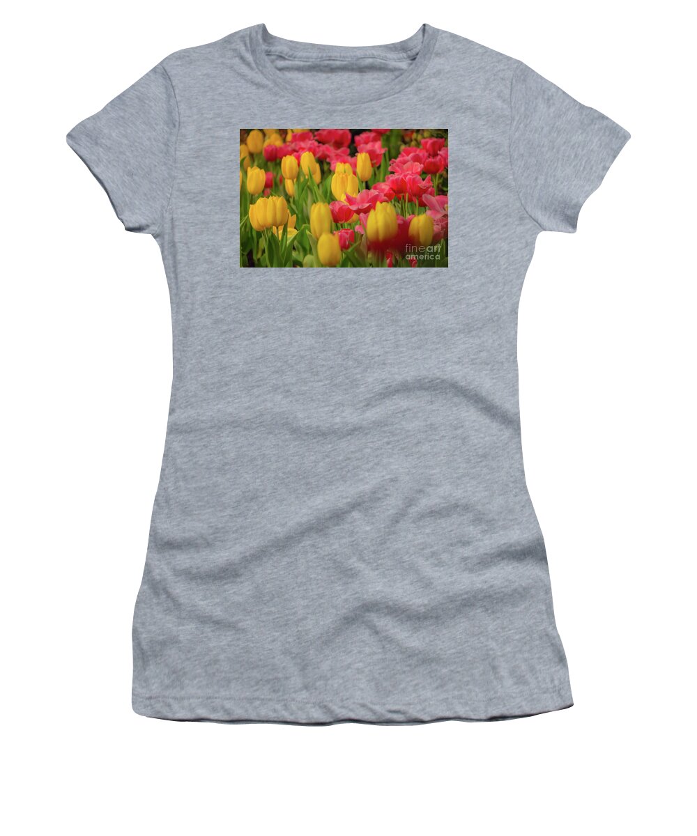 #elizabethdow Women's T-Shirt featuring the photograph Glorious Bed of Tulips by Elizabeth Dow