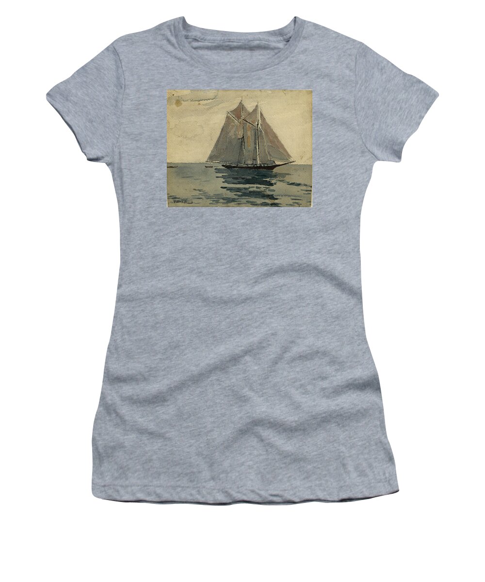 Winslow Homer Women's T-Shirt featuring the drawing Gloucester Schooner by Winslow Homer