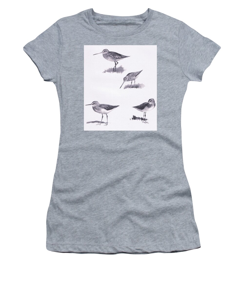 Studies Women's T-Shirt featuring the drawing Godwits and Green Sandpipers by Archibald Thorburn