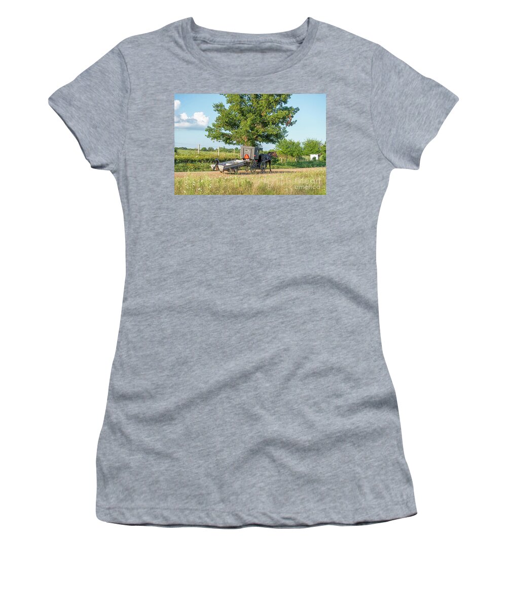 Amish Women's T-Shirt featuring the photograph Goin Fishin by David Arment