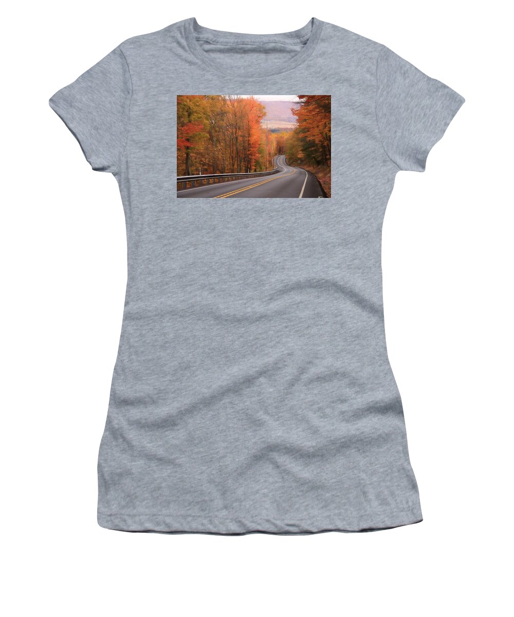 Autumn Women's T-Shirt featuring the photograph Gold Mine Road in Autumn by Lori Deiter