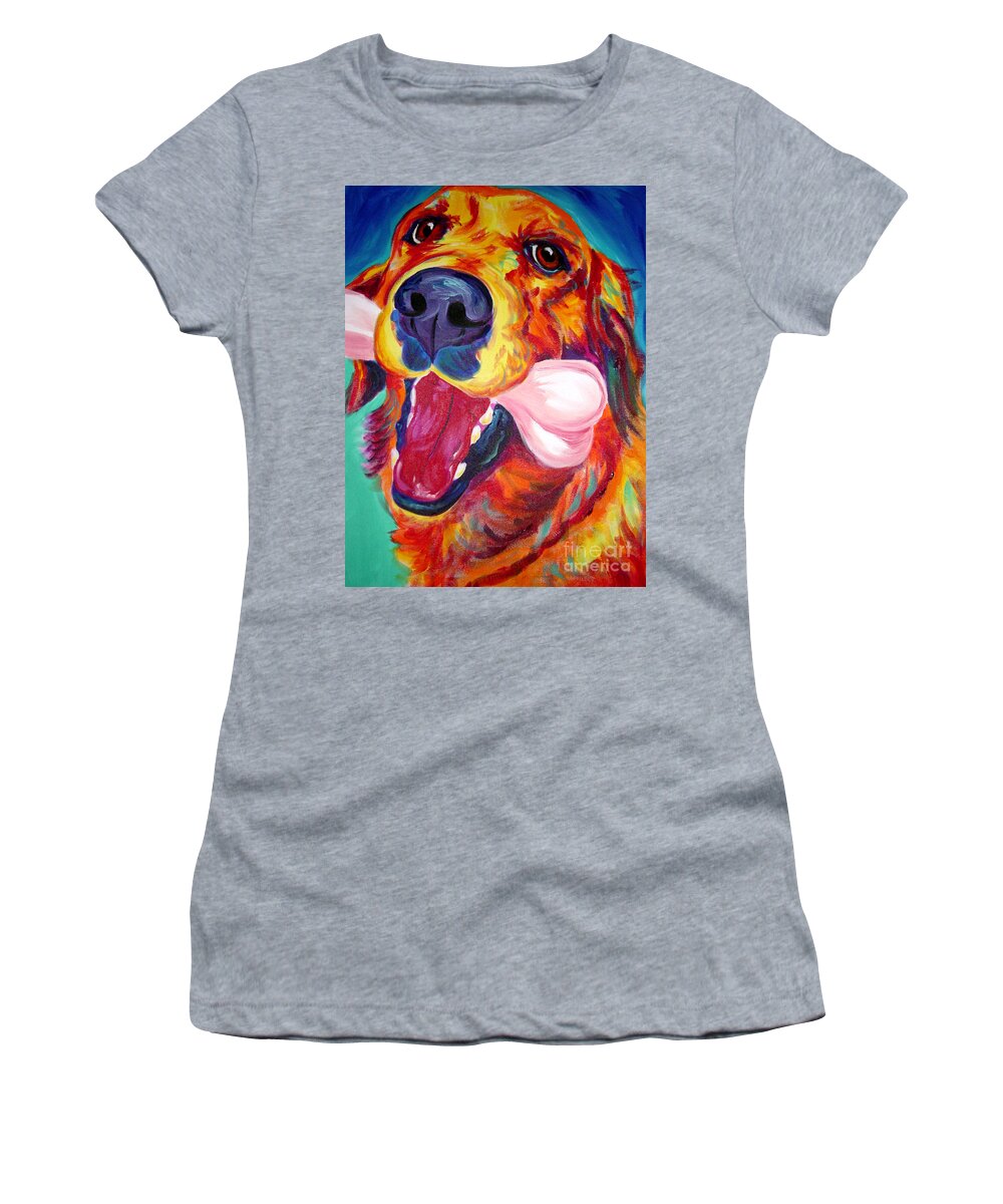 Dog Women's T-Shirt featuring the painting Golden - My Favorite Bone by Dawg Painter