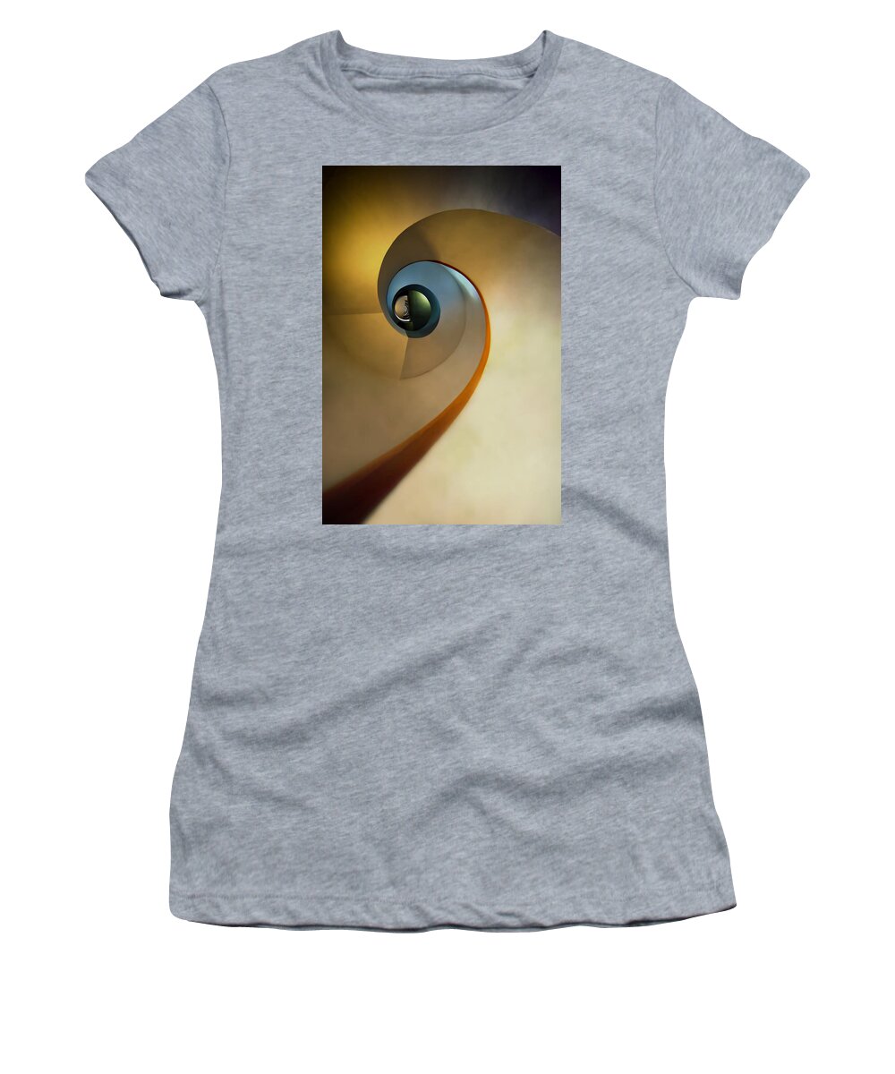 Spiral Women's T-Shirt featuring the photograph Golden and brown spiral staircase by Jaroslaw Blaminsky