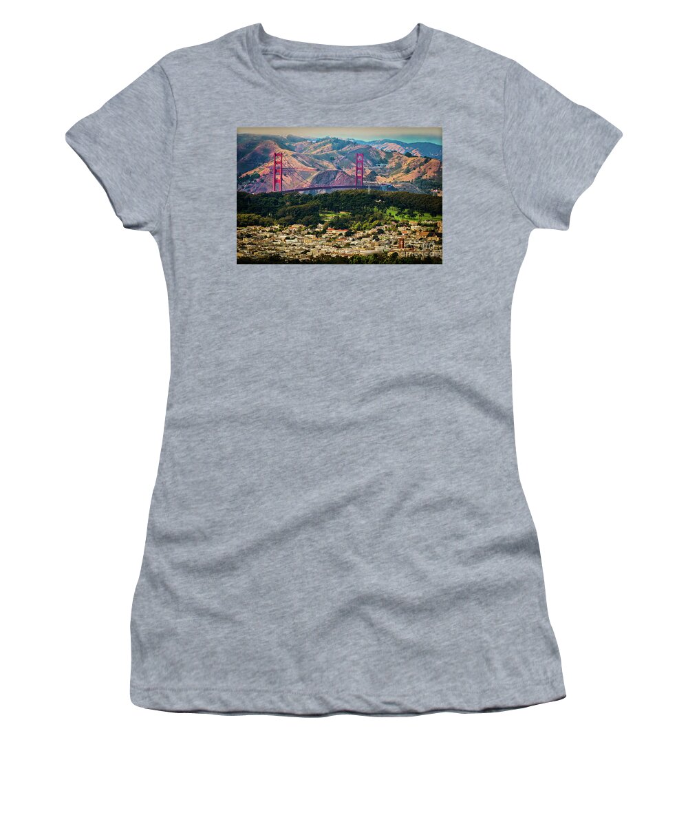 Sfo Women's T-Shirt featuring the photograph Golden Gate Bridge - Twin Peaks by Doug Sturgess