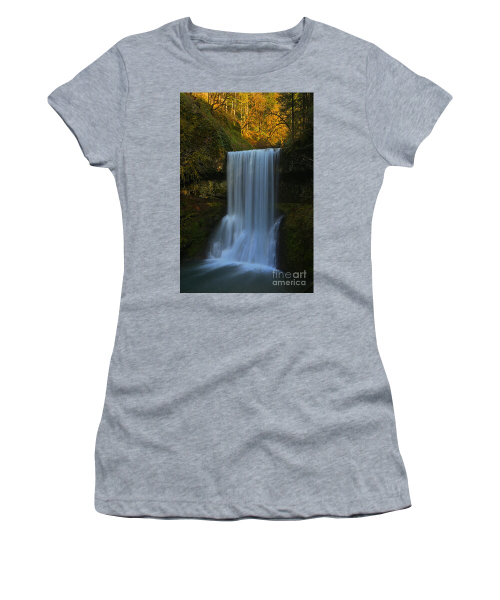 Lower South Falls Women's T-Shirt featuring the photograph Golden Glow Over Lower South by Adam Jewell