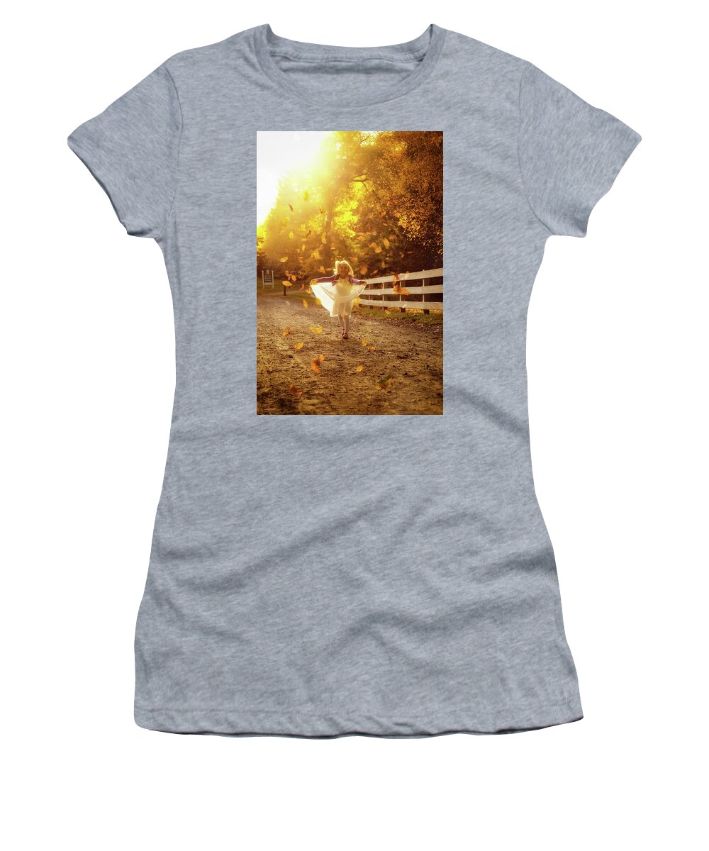 Autumn Women's T-Shirt featuring the photograph Golden leaves by Lilia S