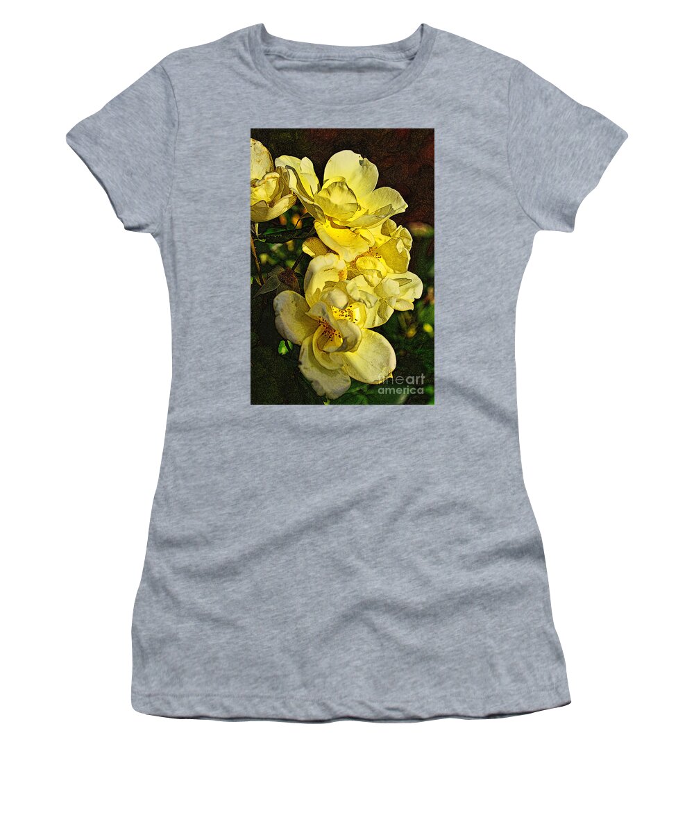 Rose Women's T-Shirt featuring the photograph Golden Oldie Sunset Rose by Miriam Danar