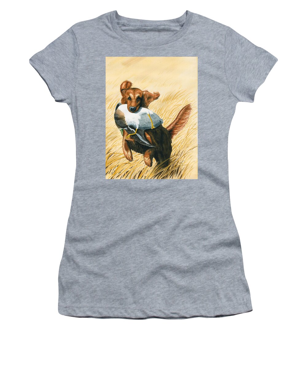 Golden Retriever Women's T-Shirt featuring the painting Golden Retrieve by Timothy Livingston