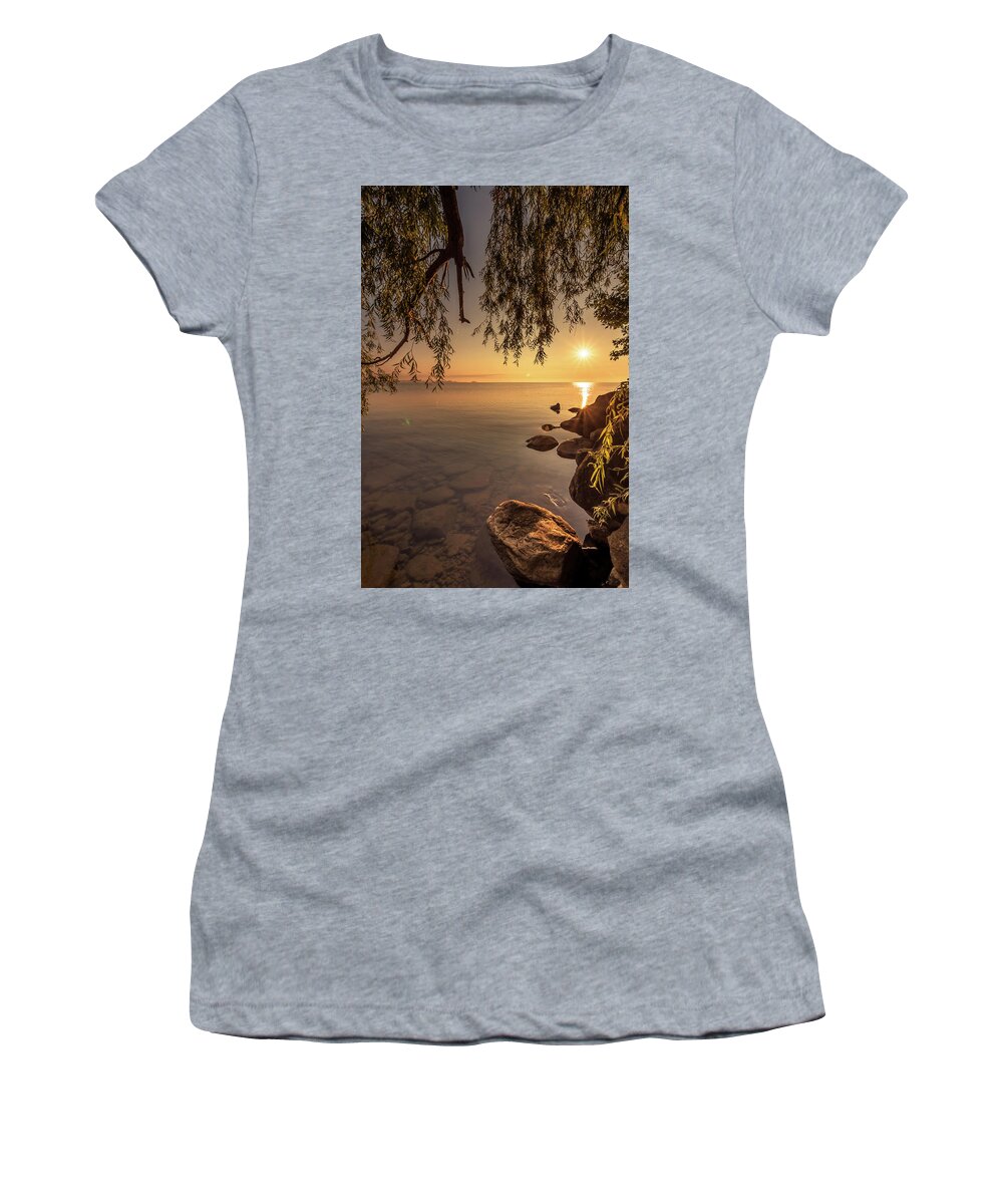 Sunrise Women's T-Shirt featuring the photograph Golden Sunrise at Sibbald Point by Aqnus Febriyant