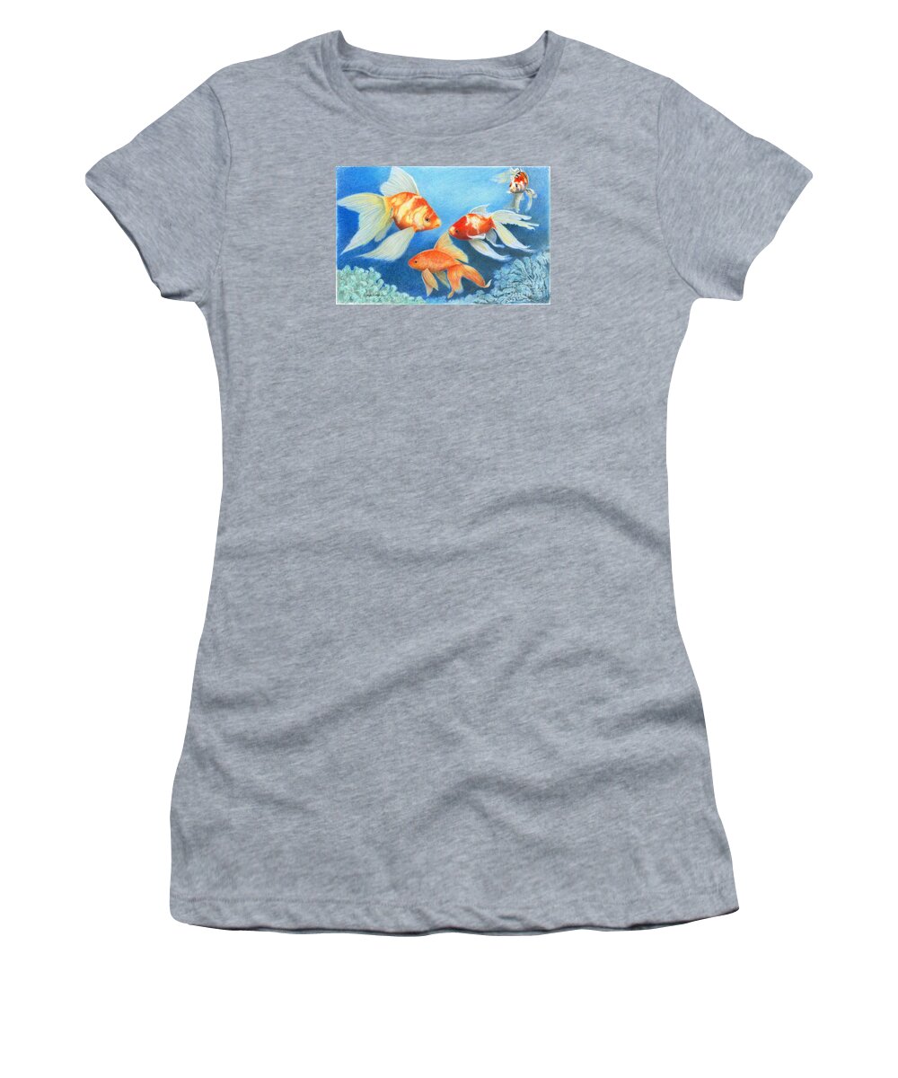 Fish Women's T-Shirt featuring the drawing Goldfish Tank by Phyllis Howard