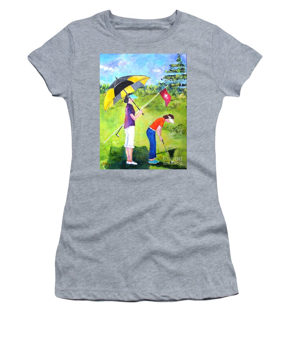 Golf Women's T-Shirt featuring the painting Golf Buddies #3 by Betty M M Wong