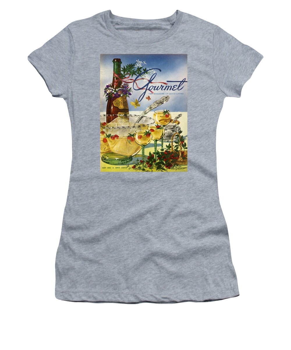 Illustration Women's T-Shirt featuring the photograph Gourmet Cover Featuring A Bowl And Glasses by Henry Stahlhut