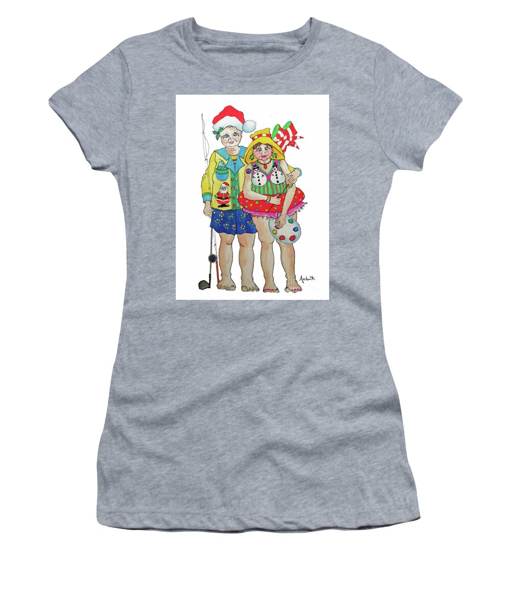 Christmas Women's T-Shirt featuring the painting Gram - Cracker and PaPa by Rosemary Aubut