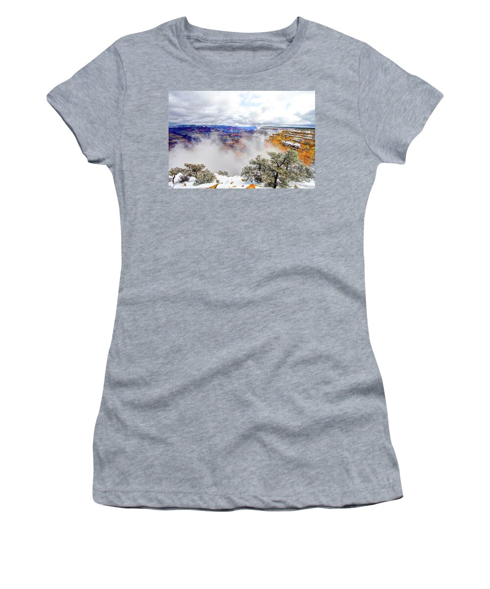 Grand Canyon Women's T-Shirt featuring the photograph Grand Canyon in the snow by Greg Smith
