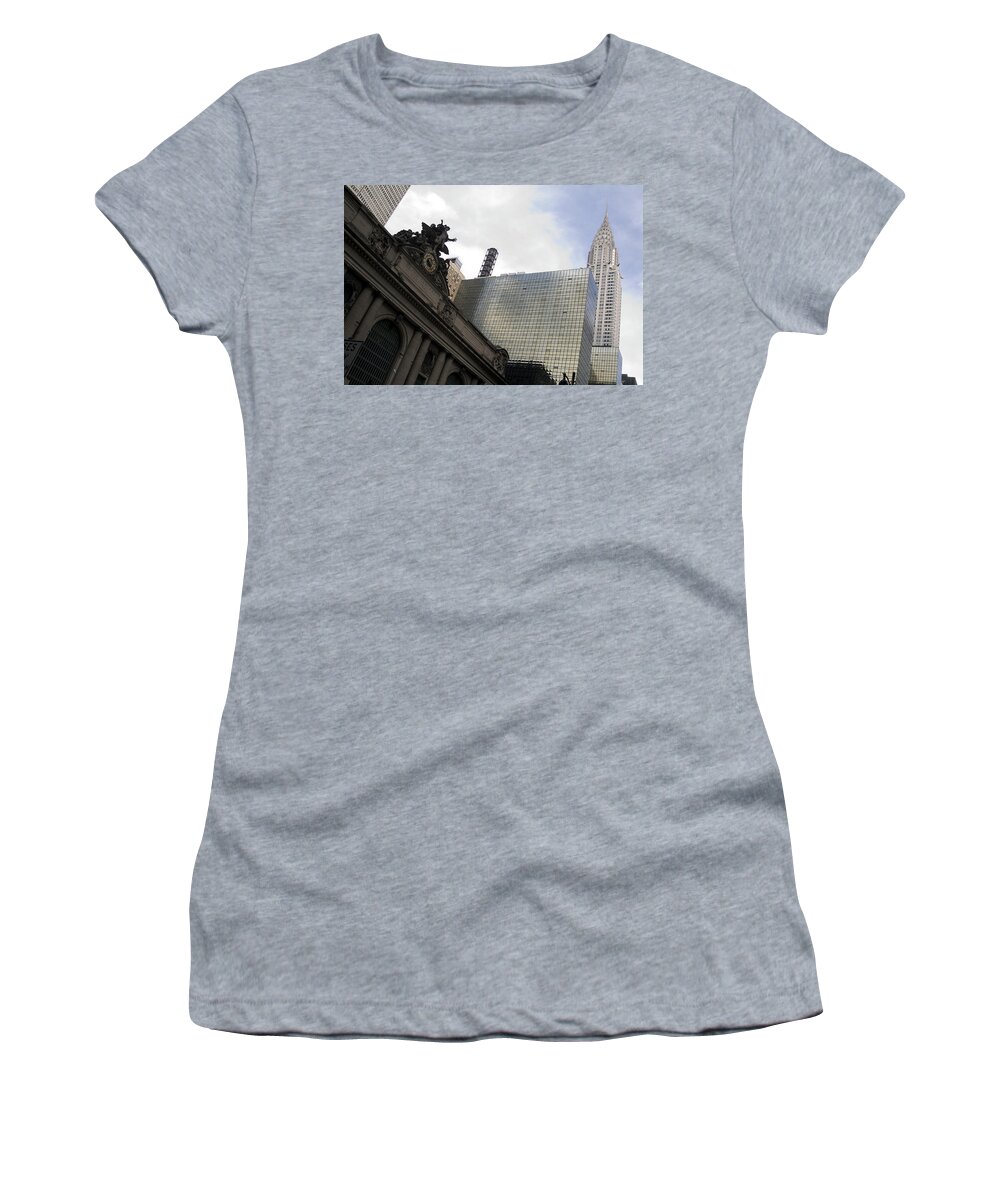Grand Central Terminal Women's T-Shirt featuring the photograph Grand Central and The Chrysler Building by Michael Dorn