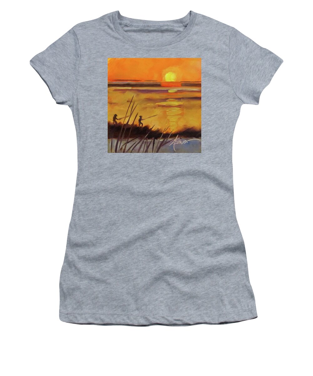 Gulf Coast Women's T-Shirt featuring the painting Grand Isle Fishermen by Adele Bower