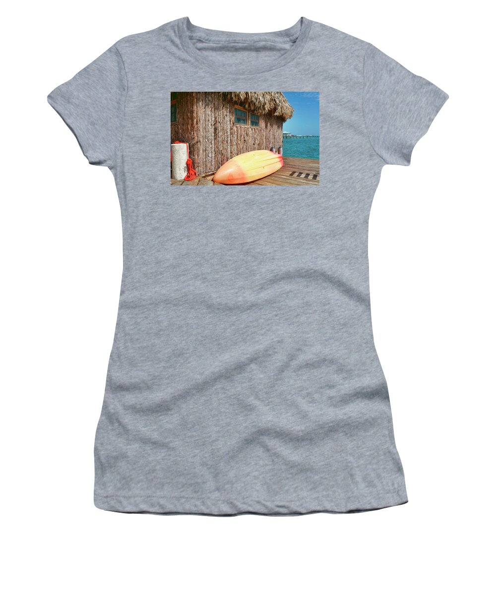 Belize Women's T-Shirt featuring the photograph Grass hut on Ambergris Caye Belize by Waterdancer