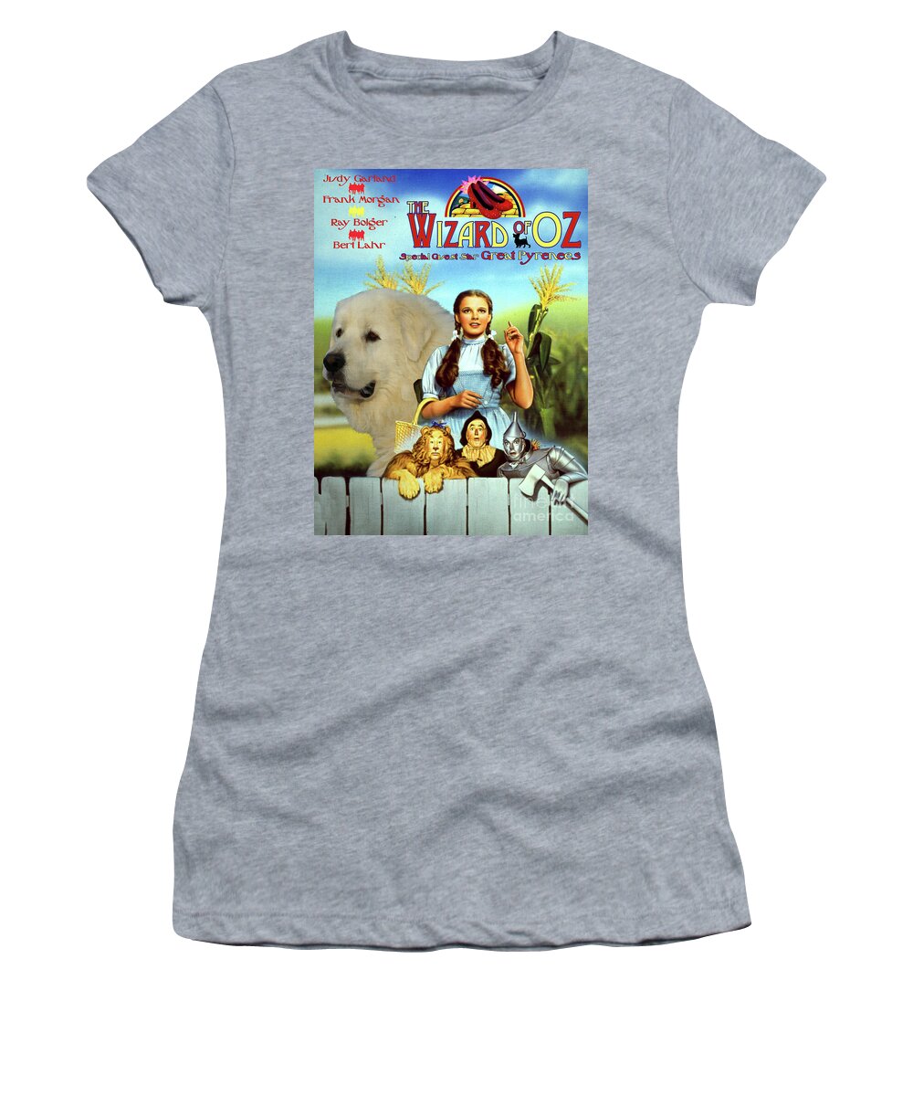 Great Pyrenees Women's T-Shirt featuring the painting Great Pyrenees - Pyrenean Mountain Dog Art Canvas Print - The Wizard of Oz Movie Poster by Sandra Sij