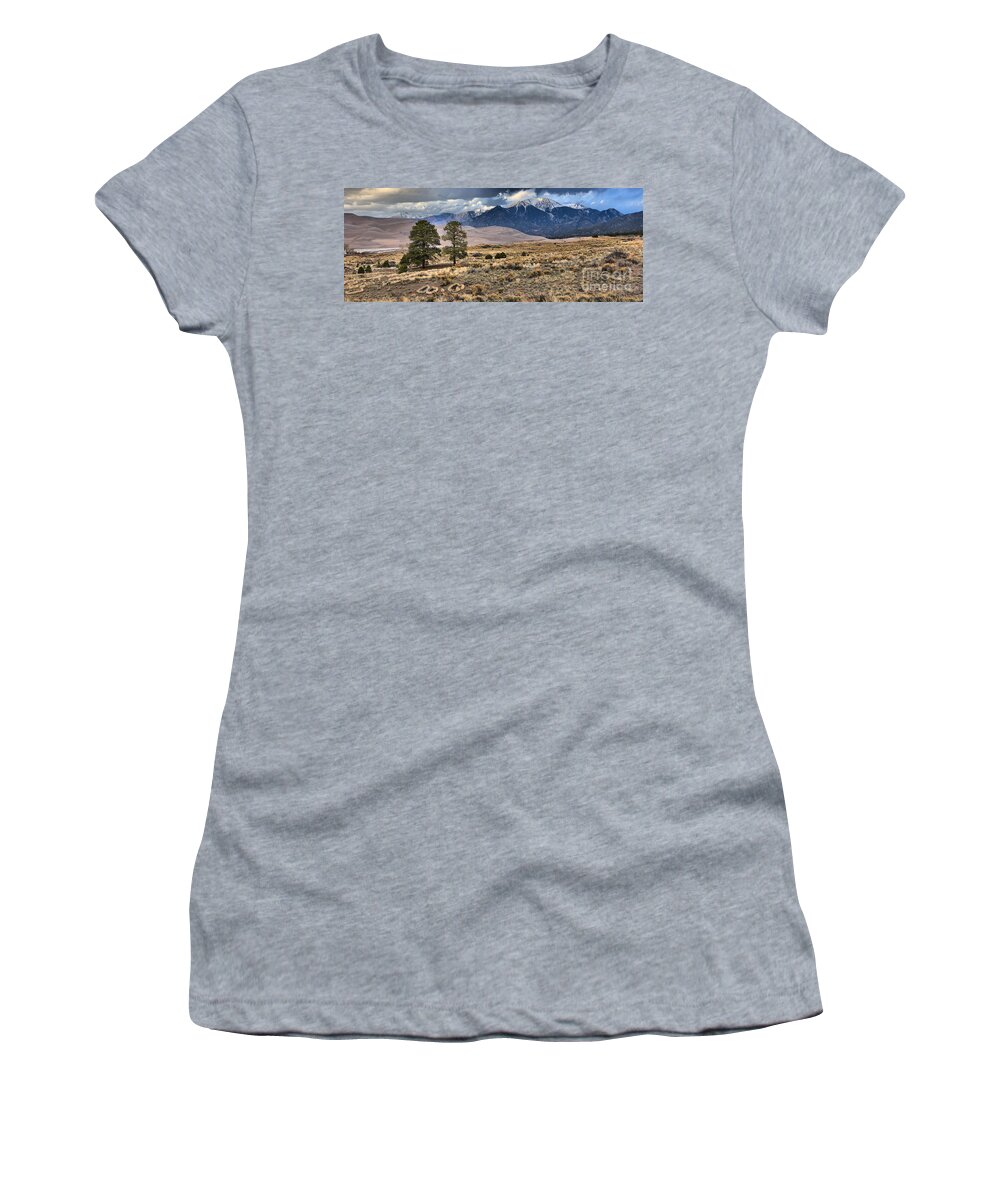 Great Sand Dunes Women's T-Shirt featuring the photograph Great Sand Dunes Panorama by Adam Jewell