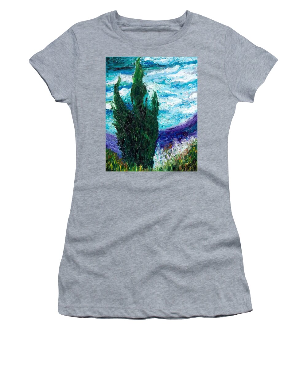 Impressionism Women's T-Shirt featuring the painting Green Flame by Chiara Magni